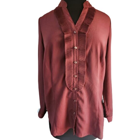 Burgendy Button Up Poet Blouse Size Medium - Picture 1 of 5
